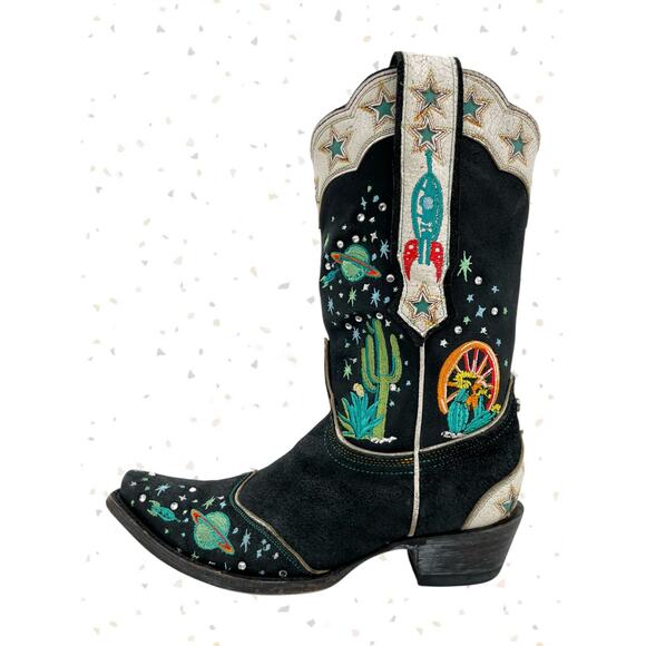Space Cowboy Double D Ranch Embroidered Western Boots Black Leather Old Gringo 8 - Picture 6 of 16